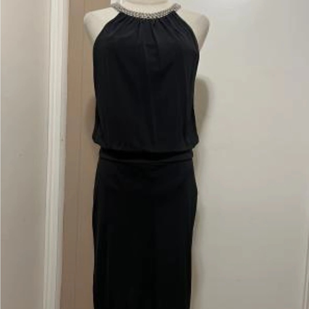 White House Black Market Black Strapless Dress with Beaded Neckline